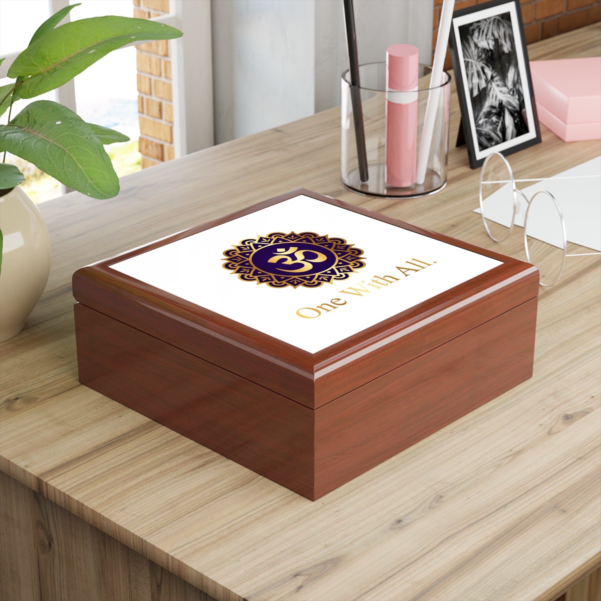 Elegant OM Box with Inspirational Quote - One With All