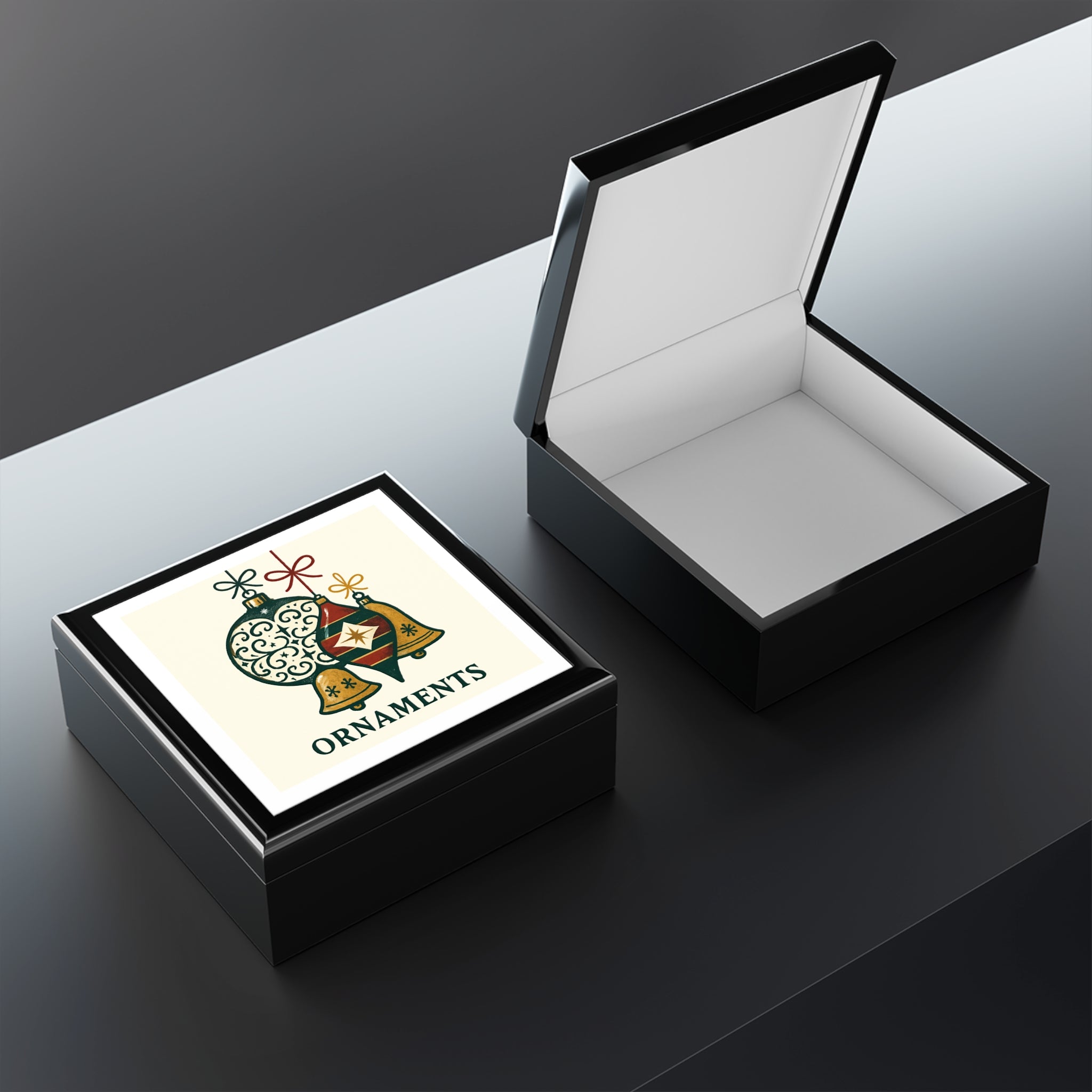 Elegant Holiday Box with Ornament Design