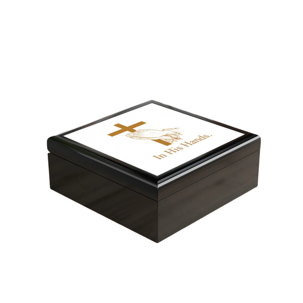 Christian Box, Faith Keepsake, Religious Gift, Prayer Storage, Cross Design, In His Hands